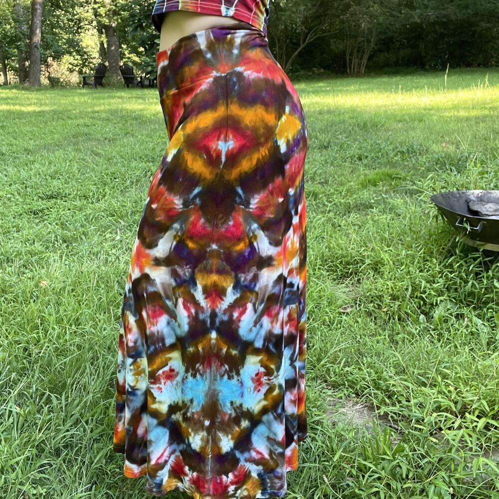 Maxi Skirt Boho Hippie - Buttery Soft Flowy - Red Turquoise (Women's Large)